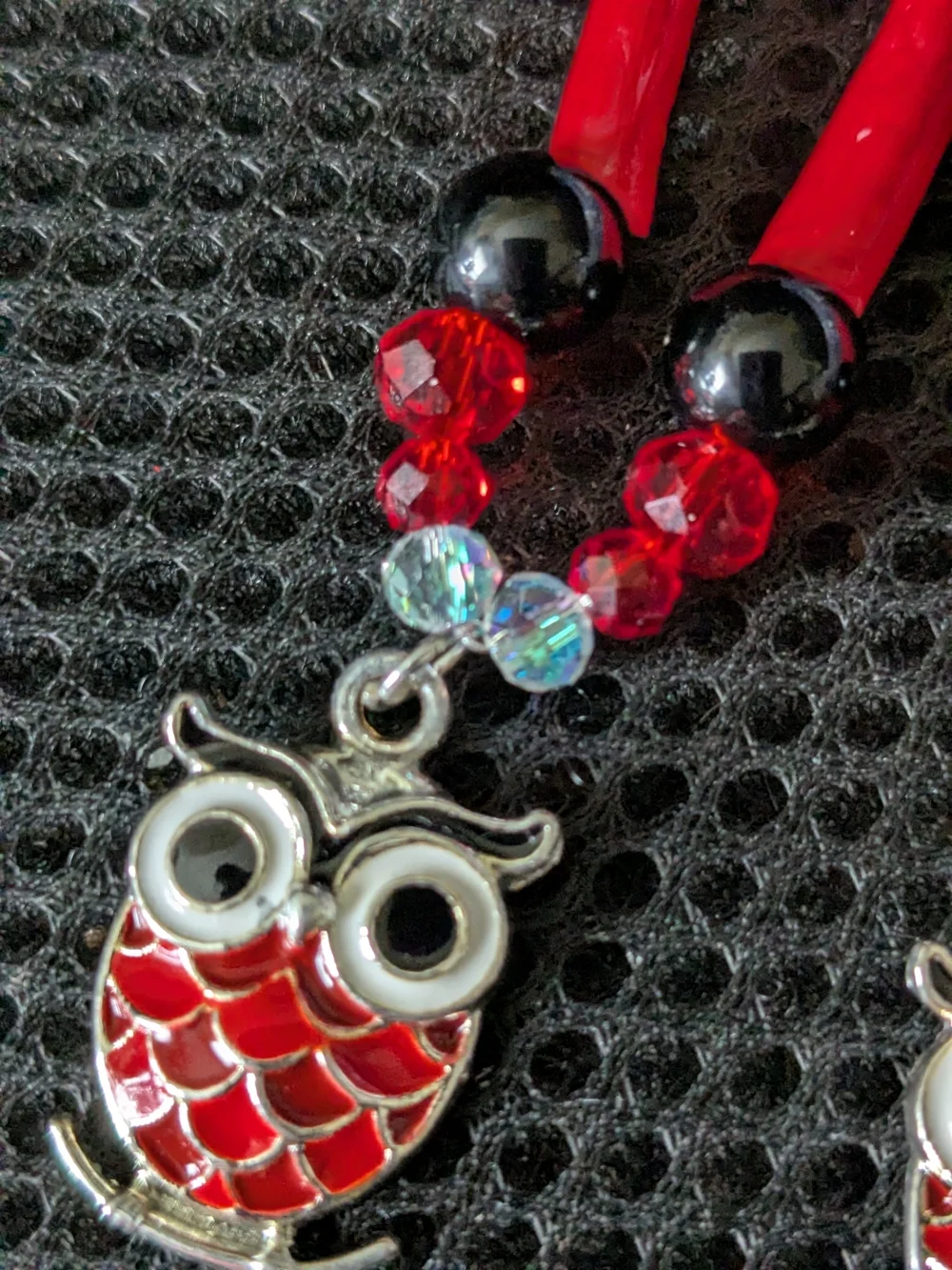 Native American Red Owl Dentalium Shell Dangle Earrings